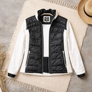 Halifax‎ Traders S Women's Hybrid Down Puffer Softshell Jacket Black White Small